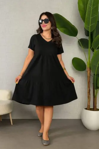 Women's Short Sleeve V Neck Viscose Dress - BÜYÜKBEDENIZ (1)