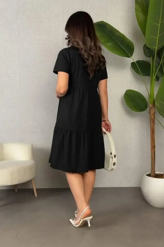 Women's Short Sleeve V Neck Viscose Dress - 3