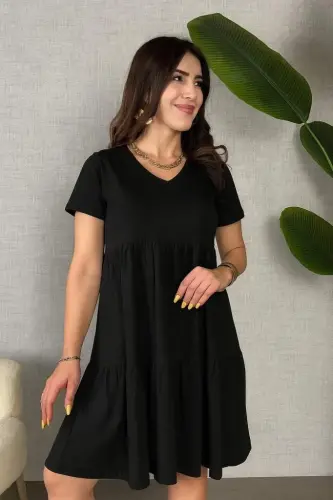 Women's Short Sleeve V Neck Viscose Dress - 4