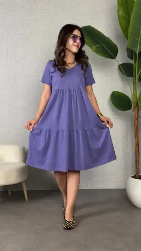 Women's Short Sleeve V-Neck Viscose Dress - 3