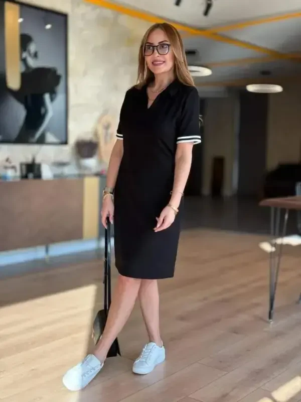 Women's Short Sleeve V Neck Viscose Two Thread Dress - BÜYÜKBEDENIZ