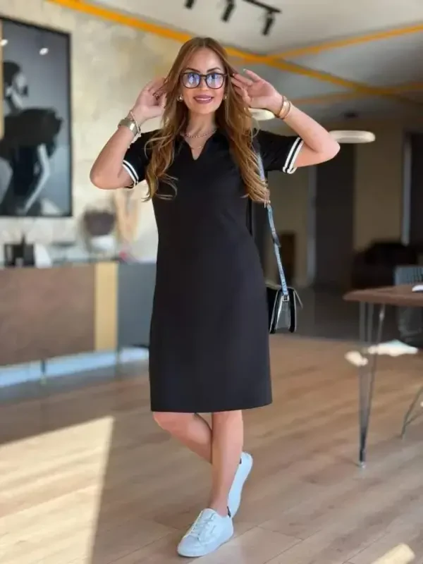 Women's Short Sleeve V Neck Viscose Two Thread Dress - 2