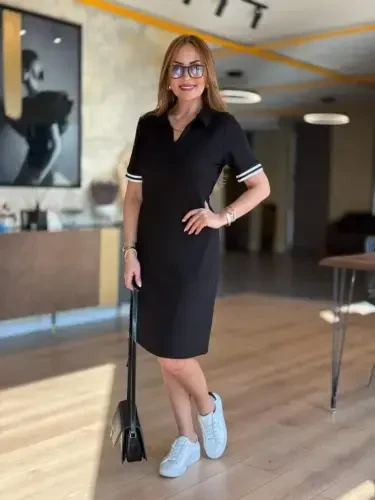 Women's Short Sleeve V Neck Viscose Two Thread Dress - 3