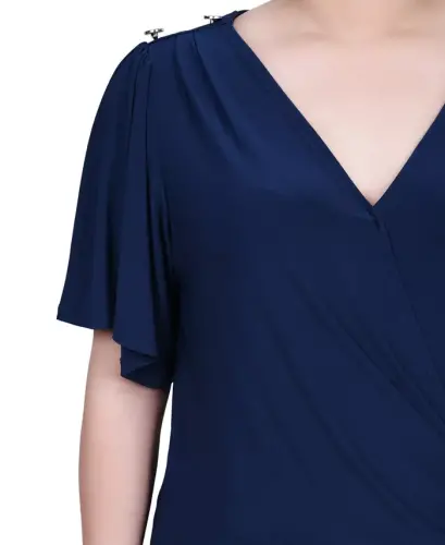 Women's Short Sleeve Wrap Top-Navy - 4