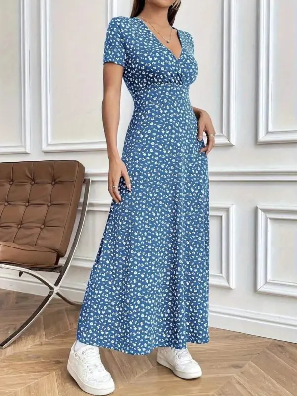 Women's Short Sleeve Wrap V-Neck Floral Print Supima Dress - 2