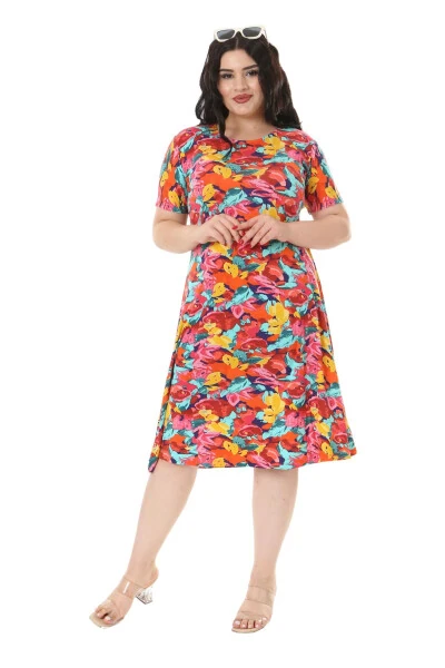 Women's Short Sleeve Yellow Rose Print Plus Size Midi Dress - 4