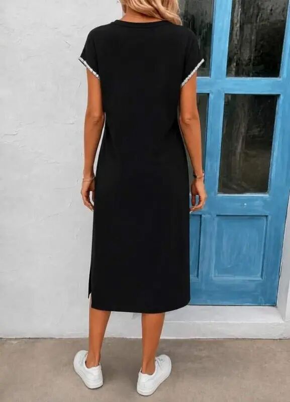 Women's Short Sleeve Zip-Neck Midi Viscose Dress - 3