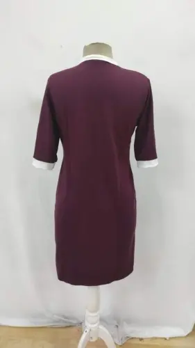 Women's Short Sleeve Zippered Neckline Pocketed Side Slit Viscose Dress - 5