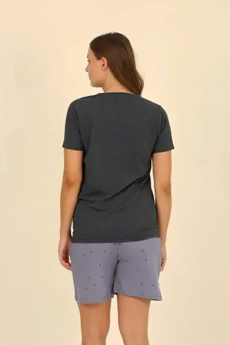 Women's Short-Sleeved Cotton Pajama Set with Shorts, Fumé 3622 - 7