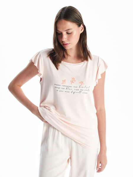 Women's Short-Sleeved Printed Bike Collar Pajama Set - 14