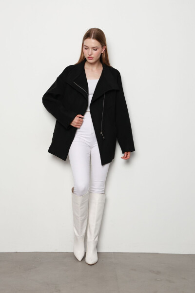 Women's Short Zippered Cashmere Coat - 1