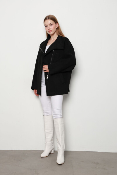 Women's Short Zippered Cashmere Coat - 4