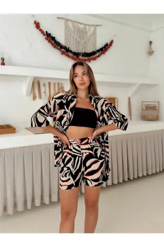 Women's Shorts Allover Print Low Shoulder Shorts Kimono Set-white - 5