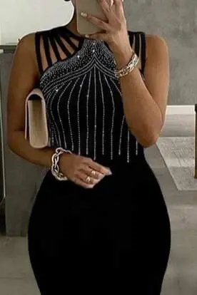 Women's Shoulder Multi Strap Stone Embroidered Front Fish Cut Shiny Crepe Maxi Dress - 2