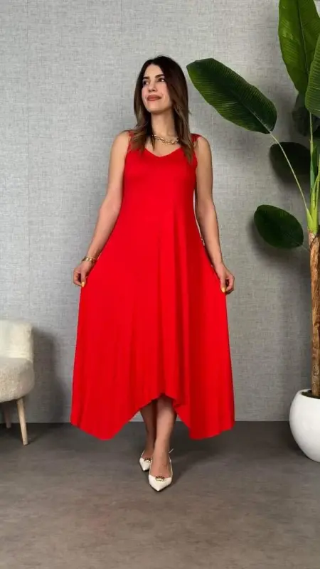 Women's Shoulder Strap Buckle Detail Maxi Size Dress - BÜYÜKBEDENIZ