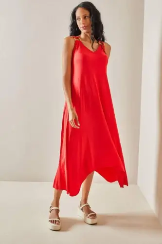 Women's Shoulder Strap Buckle Detail Maxi Size Dress - BÜYÜKBEDENIZ (1)