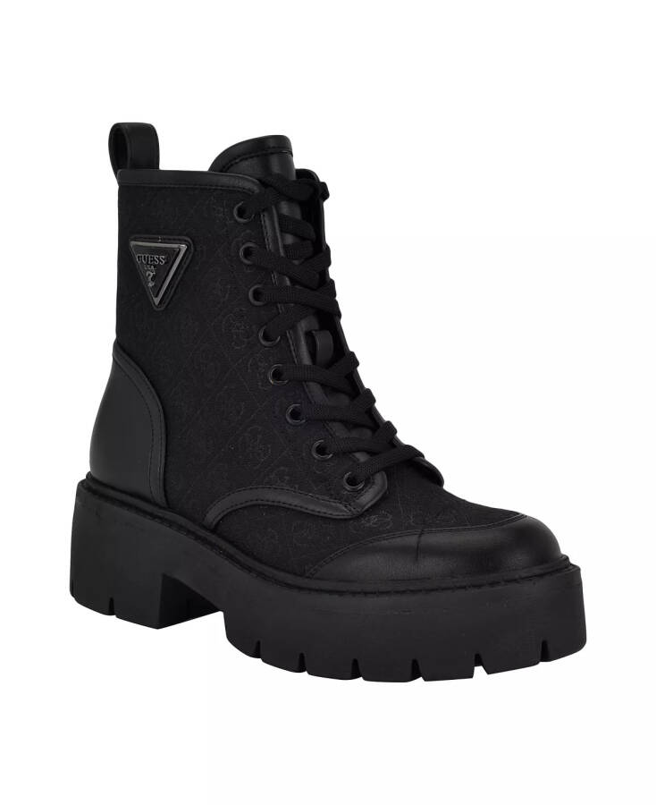 Women's Shun Triple Triangle Lace-Up Lug Sole Combat Boots Black Logo - 1