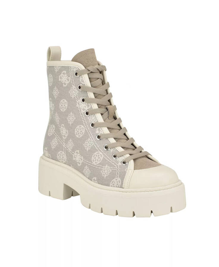 Women's Shutter Lace-Up Logo Pattern Combat Boots Ivory Logo Multi - 1