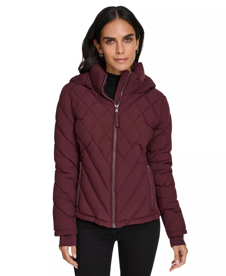 Womens Side-Panel Hooded Katlanabilir Dolgulu Mont, Modazone Bordeaux için Üretildi - 1