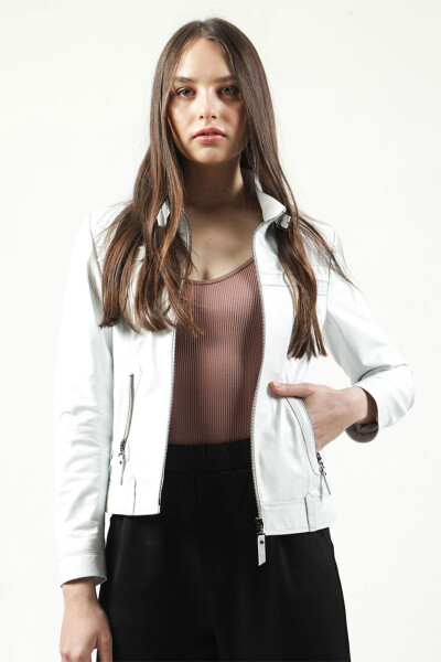 Women's Siena Slim Fit Genuine Leather Jacket White - 1