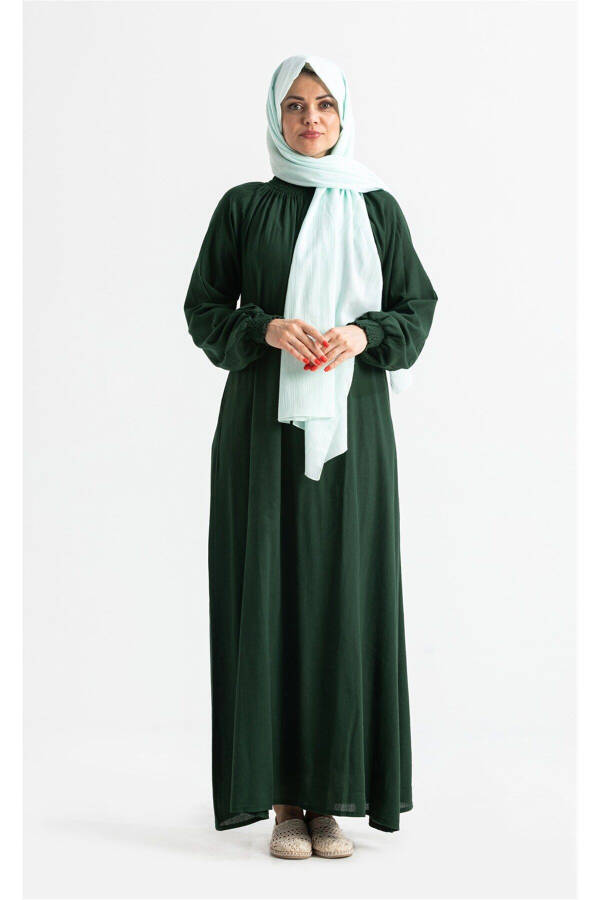 Women's Şile Bezi Cotton Prayer Dress One Piece Easy to Wear Full Body Arm and Collar Elastic Green Ys - 1