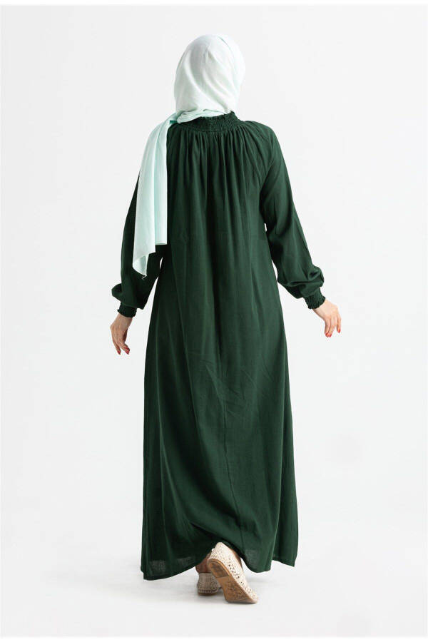 Women's Şile Bezi Cotton Prayer Dress One Piece Easy to Wear Full Body Arm and Collar Elastic Green Ys - 2