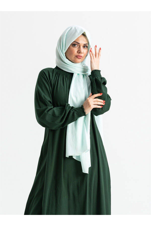 Women's Şile Bezi Cotton Prayer Dress One Piece Easy to Wear Full Body Arm and Collar Elastic Green Ys - 4