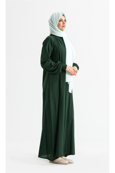 Women's Şile Bezi Cotton Prayer Dress One Piece Easy to Wear Full Body Arm and Collar Elastic Green Ys - 5