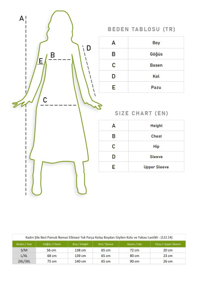 Women's Şile Bezi Cotton Prayer Dress One Piece Easy to Wear Full Body Arm and Collar Elastic Green Ys - 6