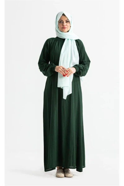 Women's Şile Bezi Cotton Prayer Dress One Piece Easy to Wear Full Body Arm and Collar Elastic Green Ys - ELIŞ ŞILE BEZI