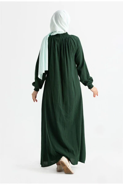 Women's Şile Bezi Cotton Prayer Dress One Piece Easy to Wear Full Body Arm and Collar Elastic Green Ys - ELIŞ ŞILE BEZI (1)
