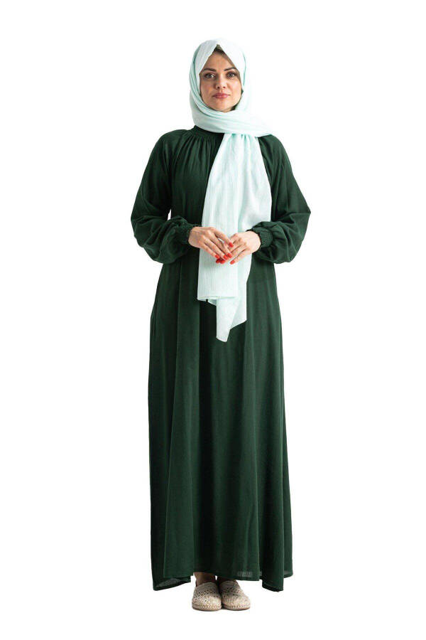 Women's Şile Bezi Cotton Prayer Dress One Piece Easy to Wear Full Body Arm and Collar Elastic Green Ys - 7