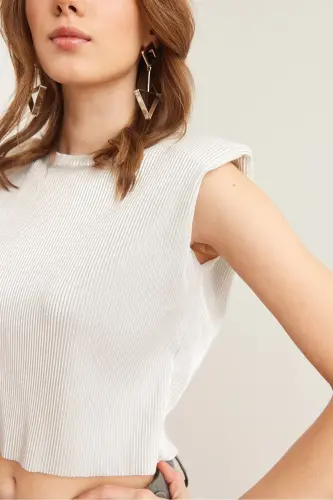 Women's Silver Padded Pleated Crop Blouse BLZ-19002890- - 8