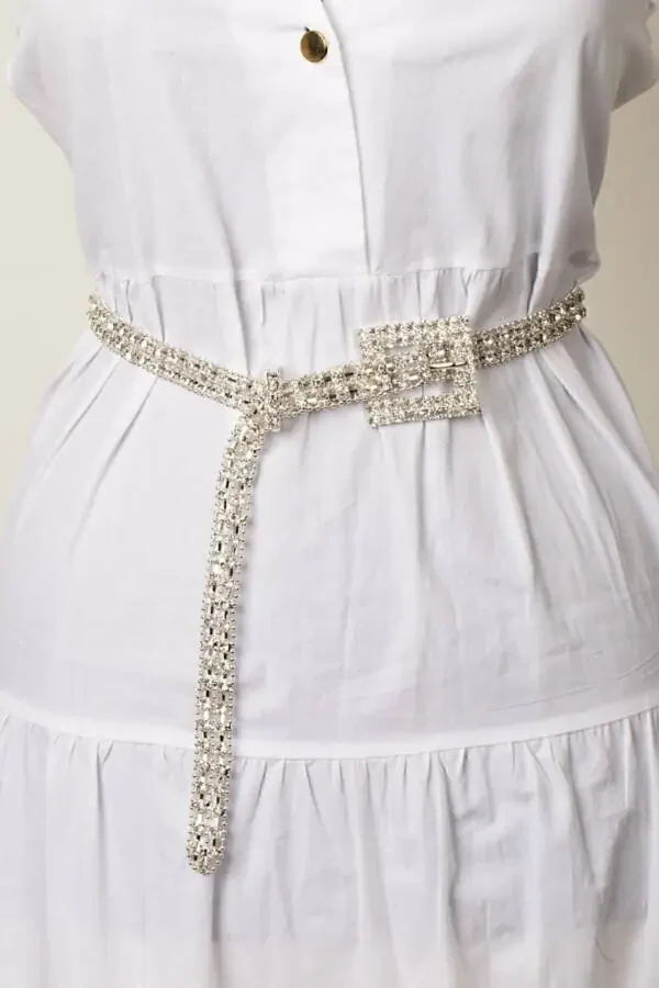 Women's Silver Soldered Diamond Stone Belt Elastic - 1