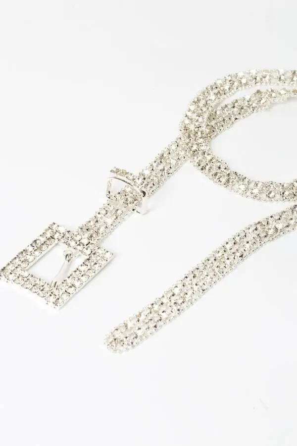 Women's Silver Soldered Diamond Stone Belt Elastic - 2