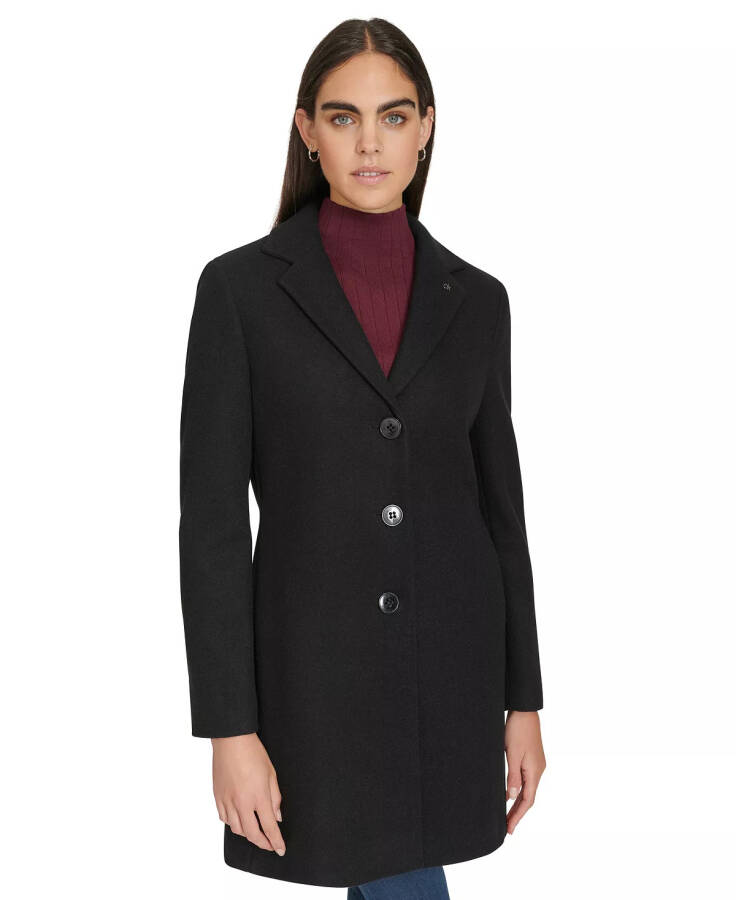 Women's Single-Breasted Notched-Collar Coat Black - 1