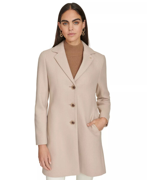 Women's Single-Breasted Notched-Collar Coat Red Beige Melange - 1