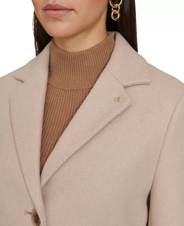 Women's Single-Breasted Notched-Collar Coat Red Beige Melange - 4