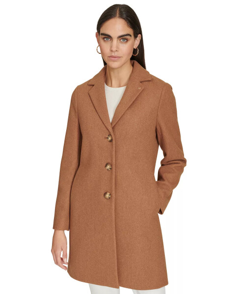 Women's Single-Breasted Notched-Collar Coat Tobacco Melange - 1