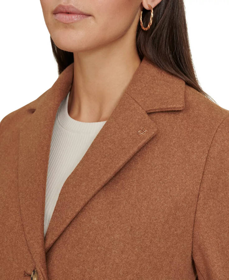 Women's Single-Breasted Notched-Collar Coat Tobacco Melange - 4