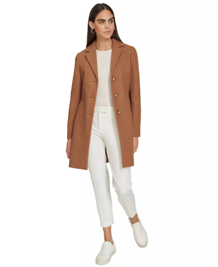 Women's Single-Breasted Notched-Collar Coat Tobacco Melange - 6