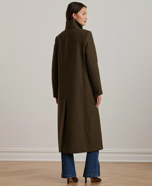 Women's Single-Breasted Stand-Collar Maxi Coat Loden Green/Brown Herringbone - 2