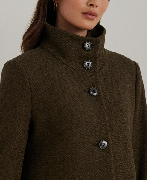 Women's Single-Breasted Stand-Collar Maxi Coat Loden Green/Brown Herringbone - 3