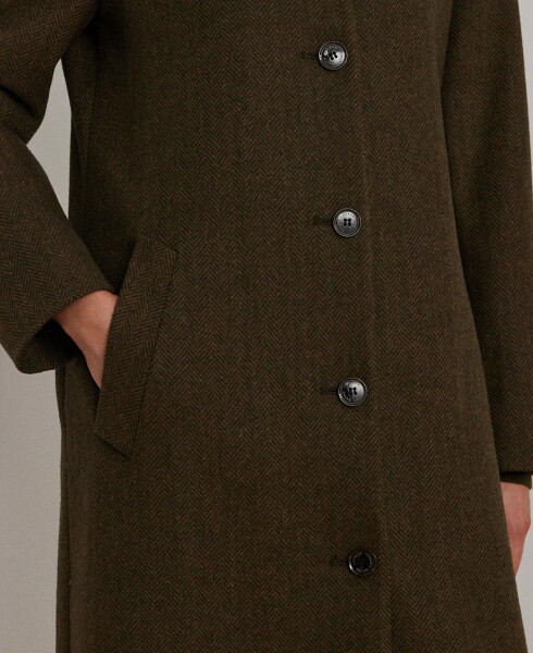 Women's Single-Breasted Stand-Collar Maxi Coat Loden Green/Brown Herringbone - 4