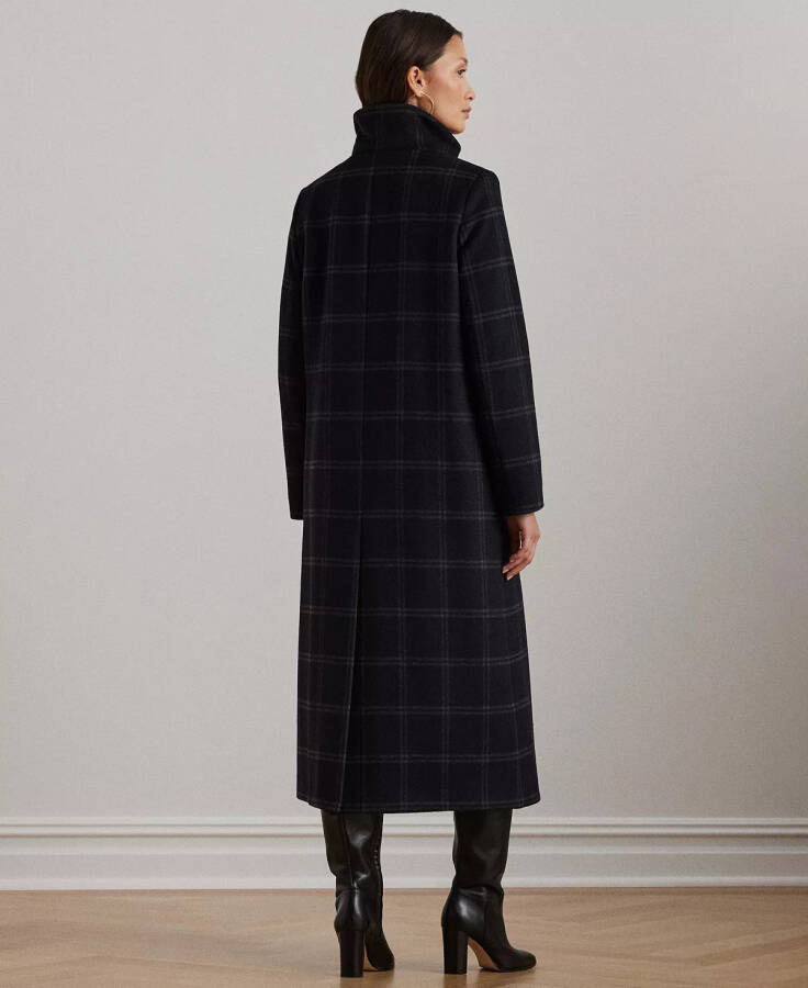 Women's Single-Breasted Stand-Collar Maxi Coat Navy/Grey Windowpane - 2