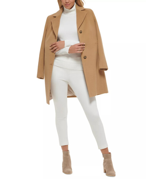 Womens Single-Breasted Wool Blend Coat Camel - 1