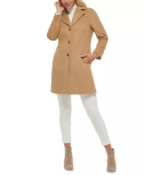 Womens Single-Breasted Wool Blend Coat Camel - 5