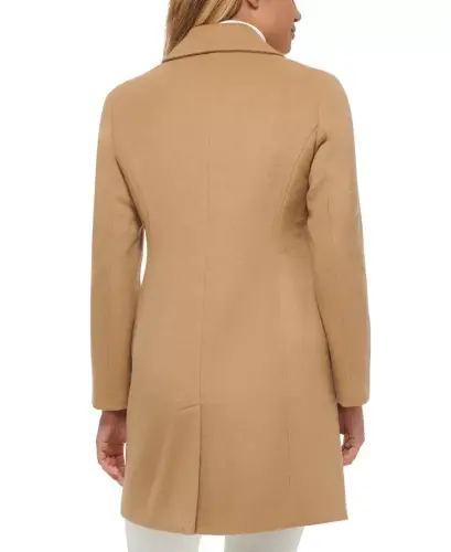 Womens Single-Breasted Wool Blend Coat - Camel - 3