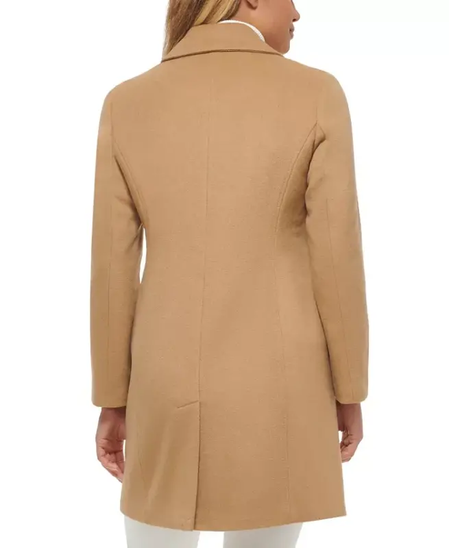 Womens Single-Breasted Wool Blend Coat - Camel - 3