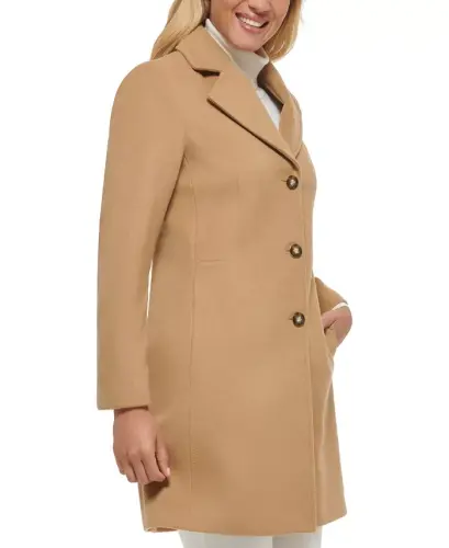 Womens Single-Breasted Wool Blend Coat - Camel - 4
